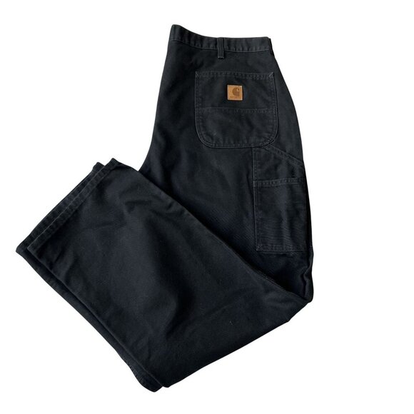 Carhartt Mens 40x32 Duck Loose Fit Canvas Black Utility Chore Pants Carpenter - Picture 4 of 16